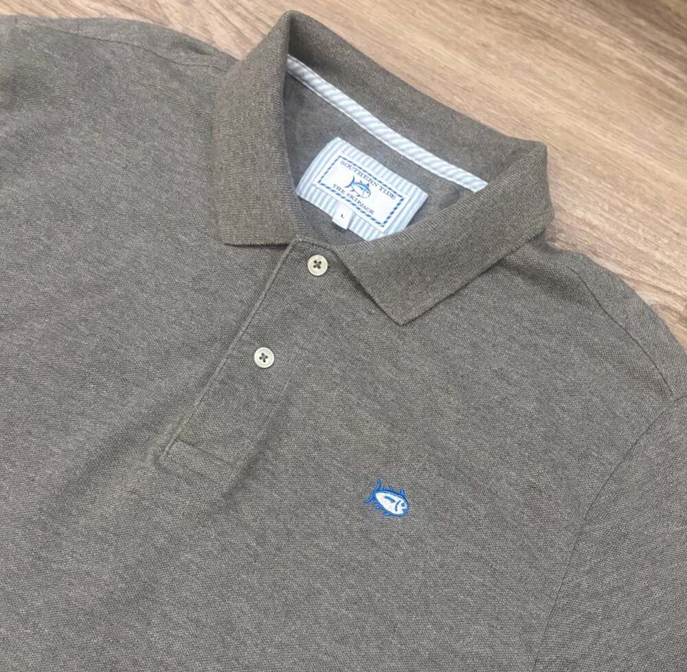 Southern Tide Skipjack Polo Size L Gray Cotton Spandex Short Sleeve Shirt